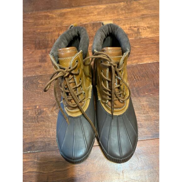 Tommy Hilfiger Two Tone Brown Leather & Rubber Charlie Laced Duck Boots Sz 11 - Picture 8 of 10